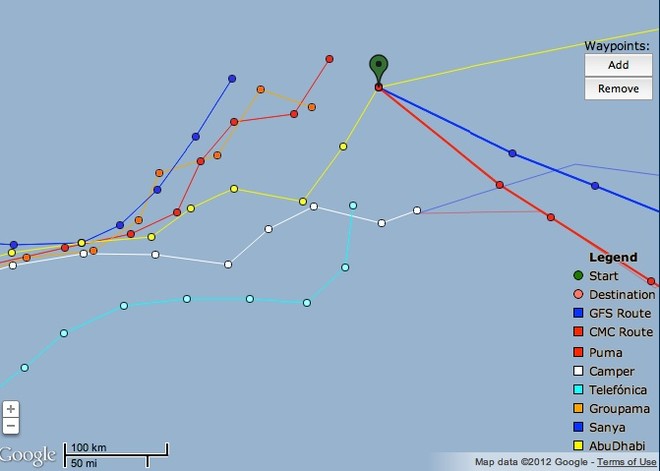 Abu Dhabi recommended to head south - Volvo Ocean Race, Leg 7 - May 25, 2012 at 1300hrs UTC © PredictWind.com www.predictwind.com